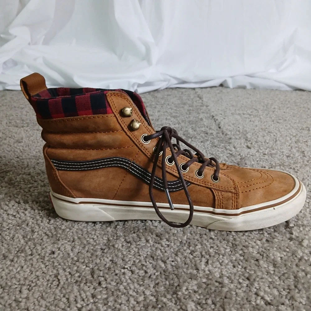 Vans Sk8-Hi MTE Gingerbread Brown Plaid Suede High Top Sneakers Mens 9.5